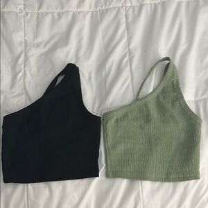 American Eagle Outfitters One-Shoulder Tank Tops - Black and Green